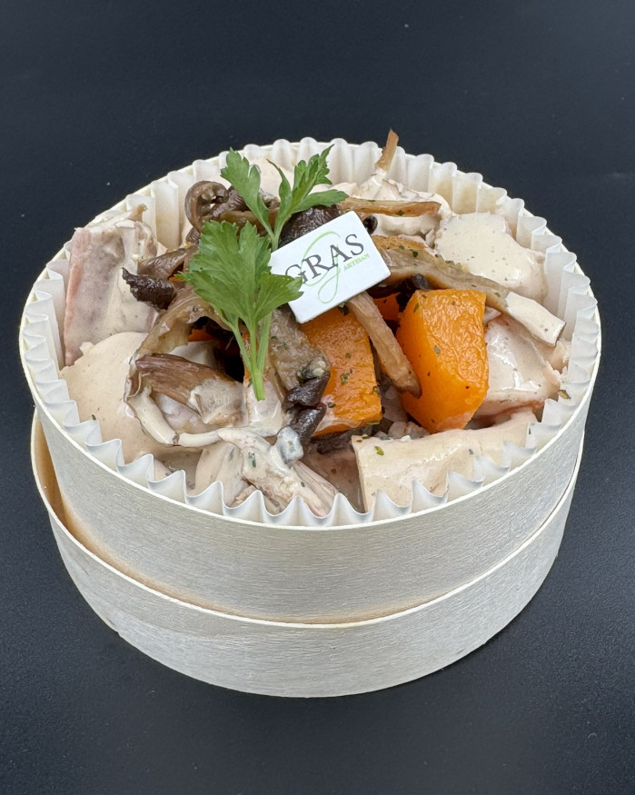 Chapon sauce au vin jaune, frégola aux saveurs d'hiver