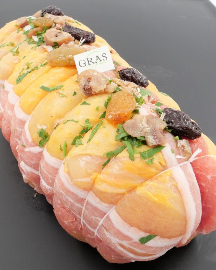 Rôti de chapon farci fine aux marrons